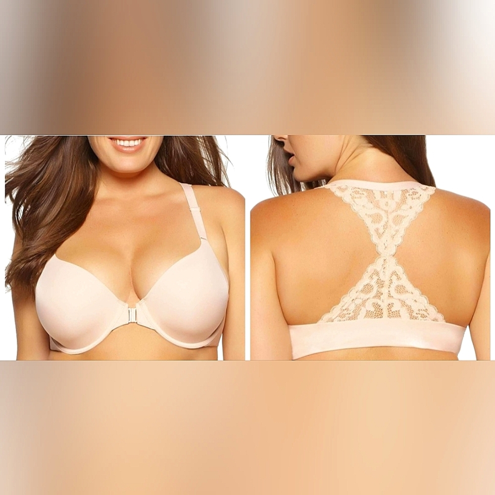 Nwt Paramour Abbie Front Close T Shirt Bra w/ Lace T Back Lined Sugar Baby Nude